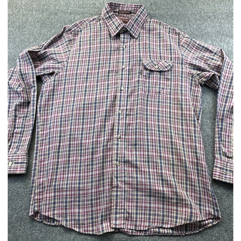 Levi's Shirt Mens X-Large Red Plaid Button Up Lightweight‎ Pocket Vintage